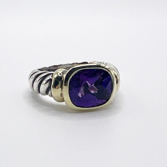 David Yurman Amethyst Noblesse Ring 14k Yellow Gold Sterling Silver Cable Size 5 - Picture 1 of 12